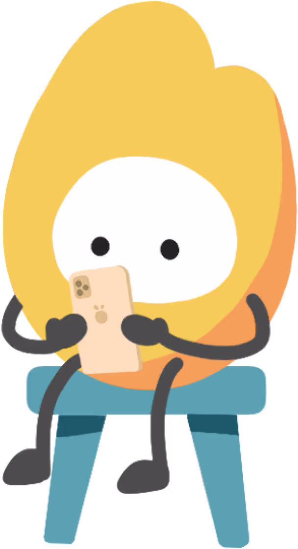 karakter nimo yang sedang bermain handphone