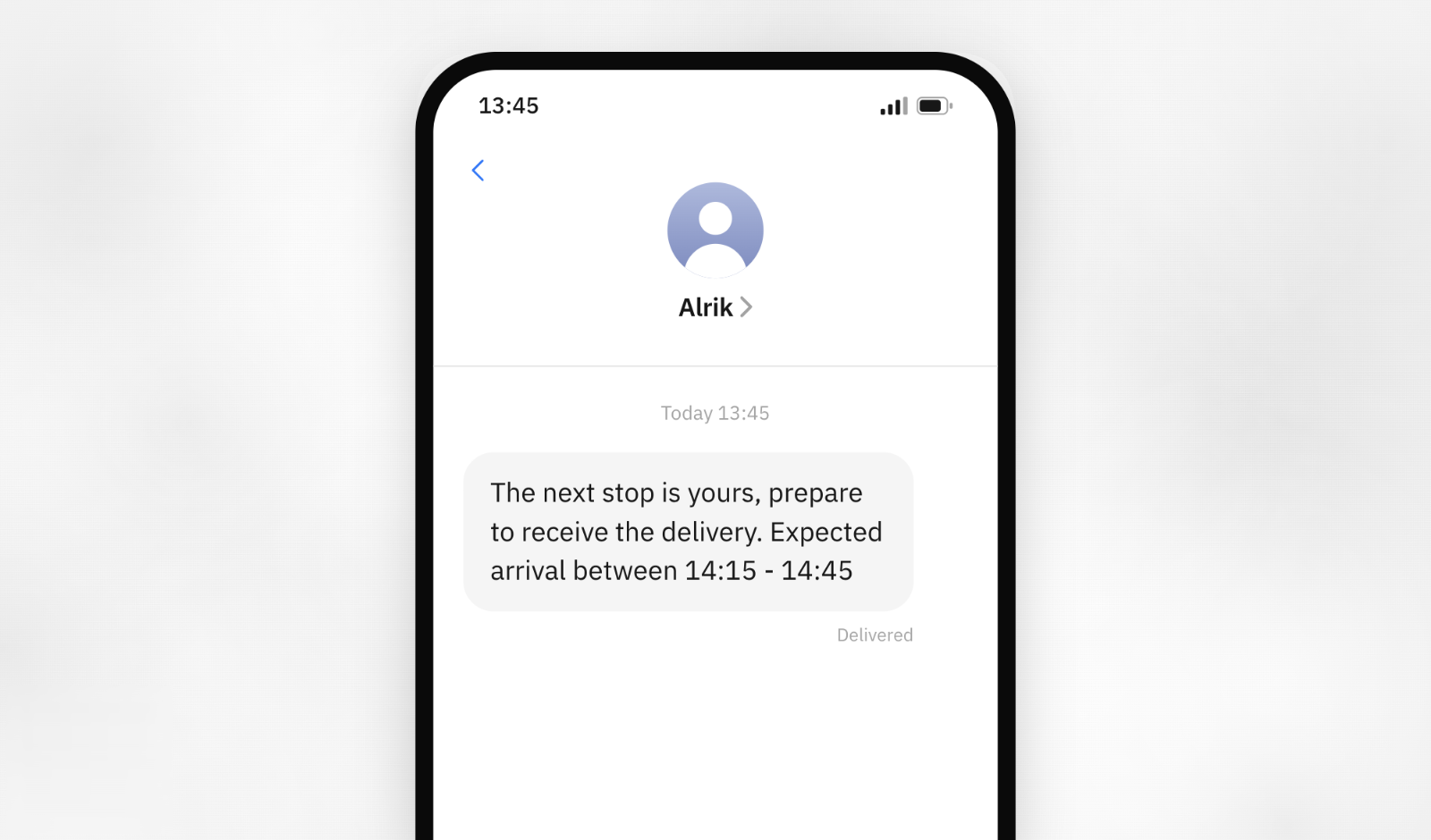 ETA time span shown in a delivery SMS on a phone
