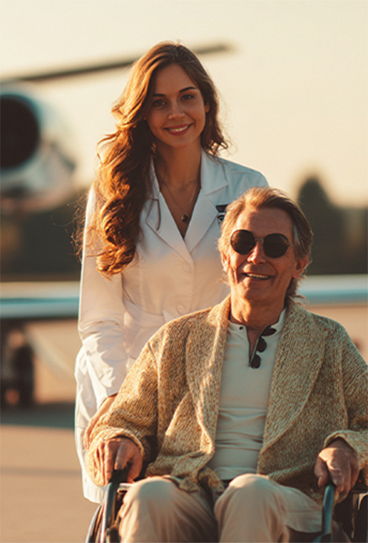 A man in a wheel chair next to a woman.