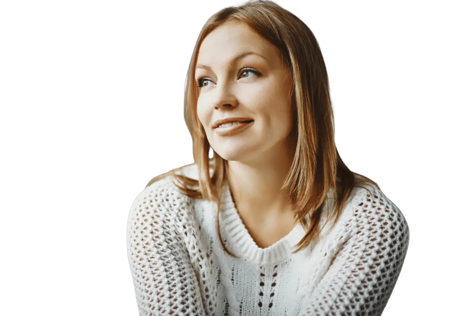 a woman in a white sweater