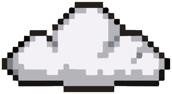 Pixel art style white cloud with gray shading on a transparent background.