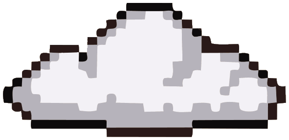 Pixel art style gray cloud with jagged edges on a transparent background.