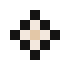 Small pixel art sparkle with beige and white pixels on black background.