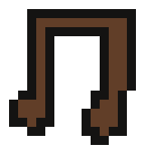 Pixel art of a brown musical note on a black background.