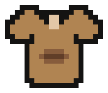 Pixel art brown shirt with a beige patch on the chest on a black background.