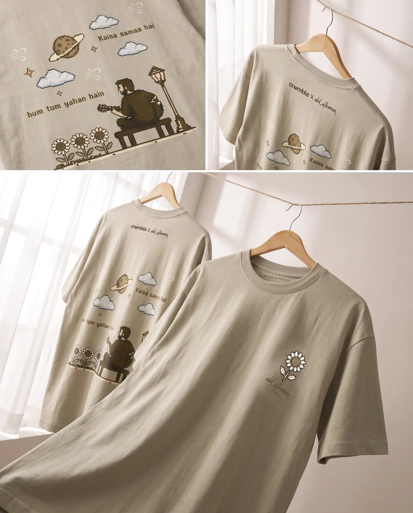 The Bench Tee — close views of the back print and the chest embroidery