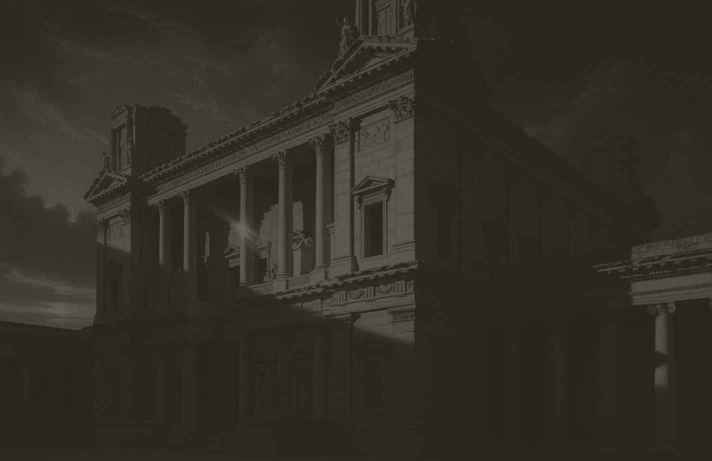A black and white photo of a building with a clock tower.