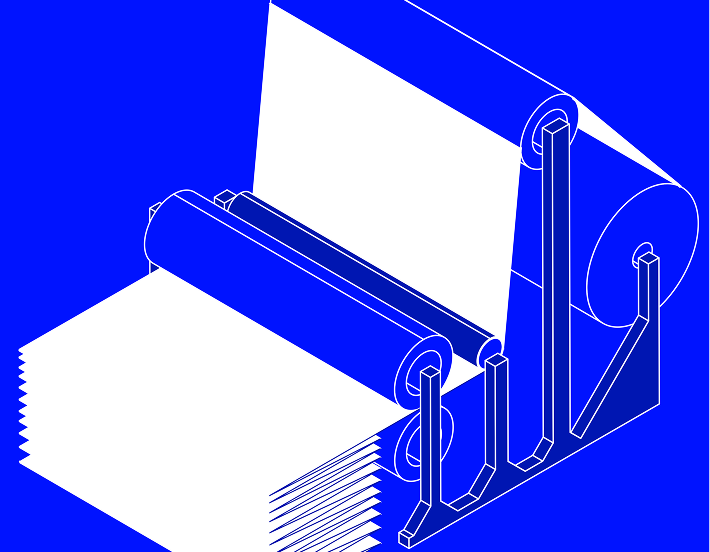 Illustration einer industriellen Papierverarbeitungsmaschine