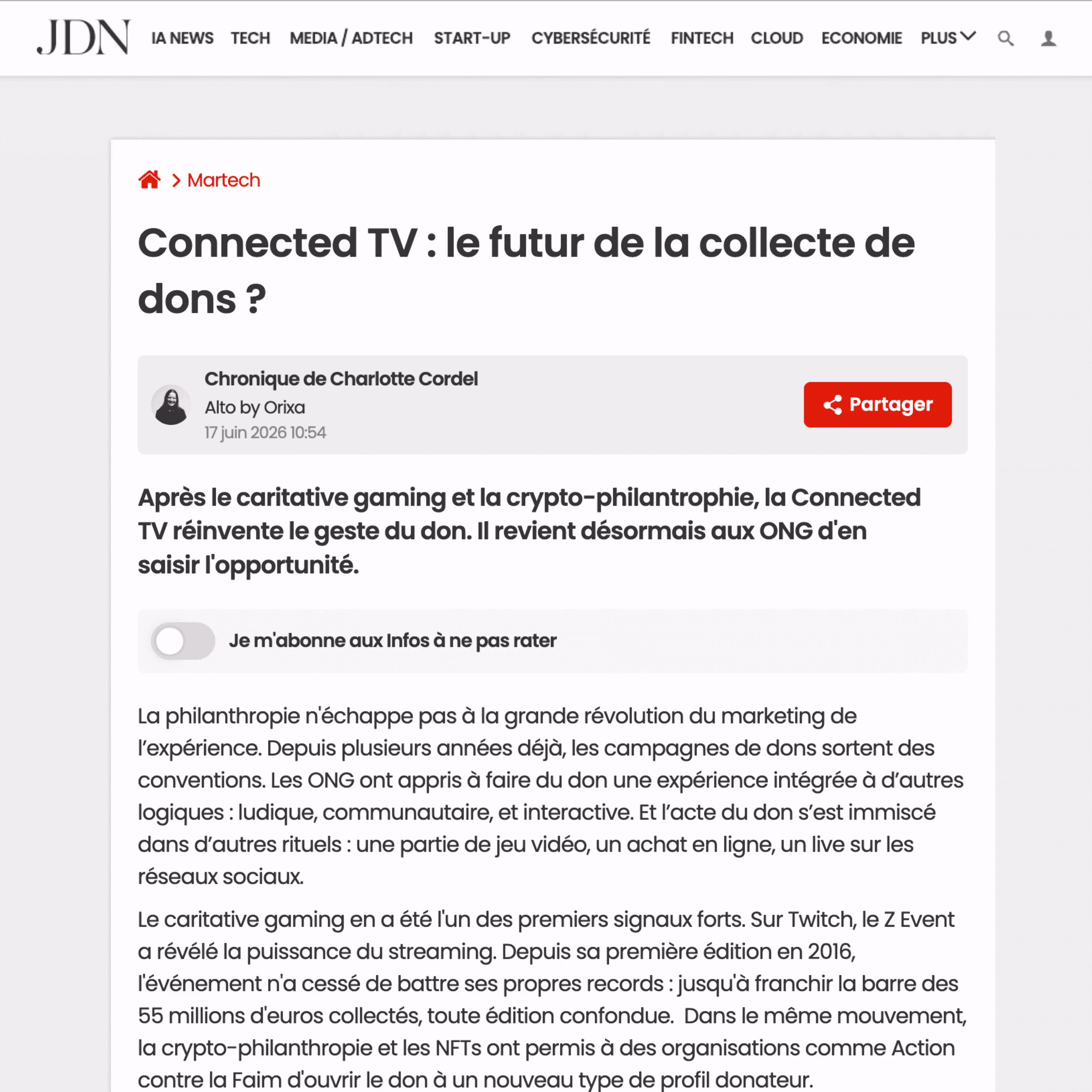 Tribune de Charlotte Cordel sur Journal du Net - 19 Juin 2026 - Extrait de l'article