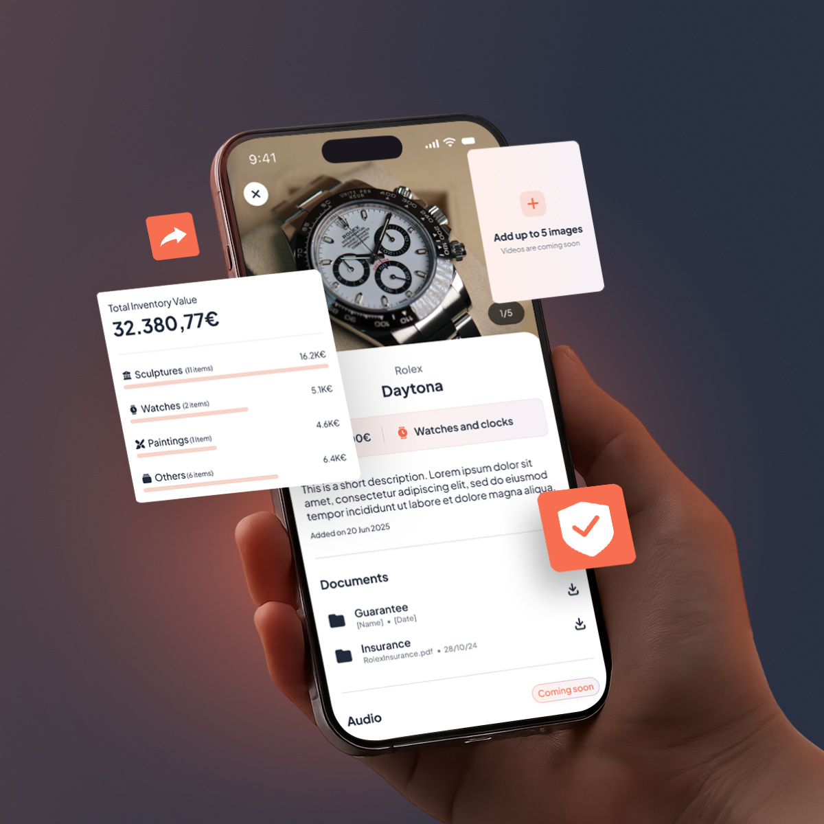 Application mobile Objectory affichant l'interface de gestion d'objets de valeur sur smartphone