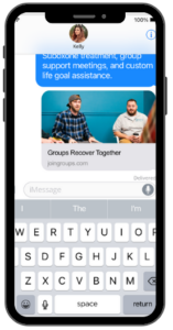 Screenshot of sending a text about Groups from the app