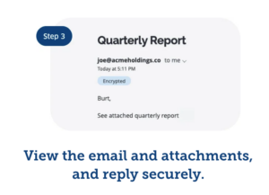 Screenshot of Virtru. Text reads: View the email and attachments, and reply securely.
