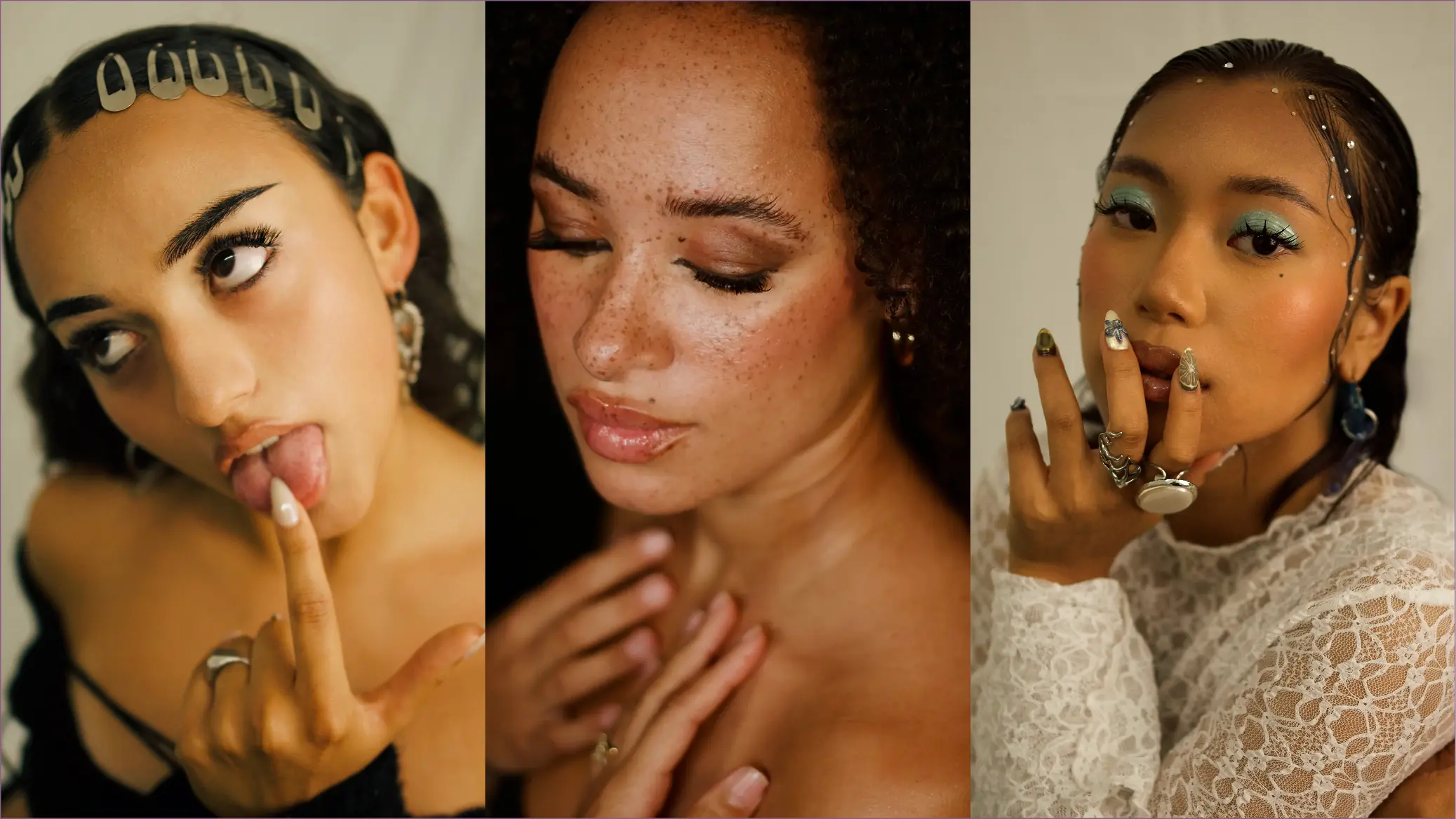 Drei Models aus dem Studio-Shooting von I AM A PRIORITY mit verschiedenen Beauty-Looks