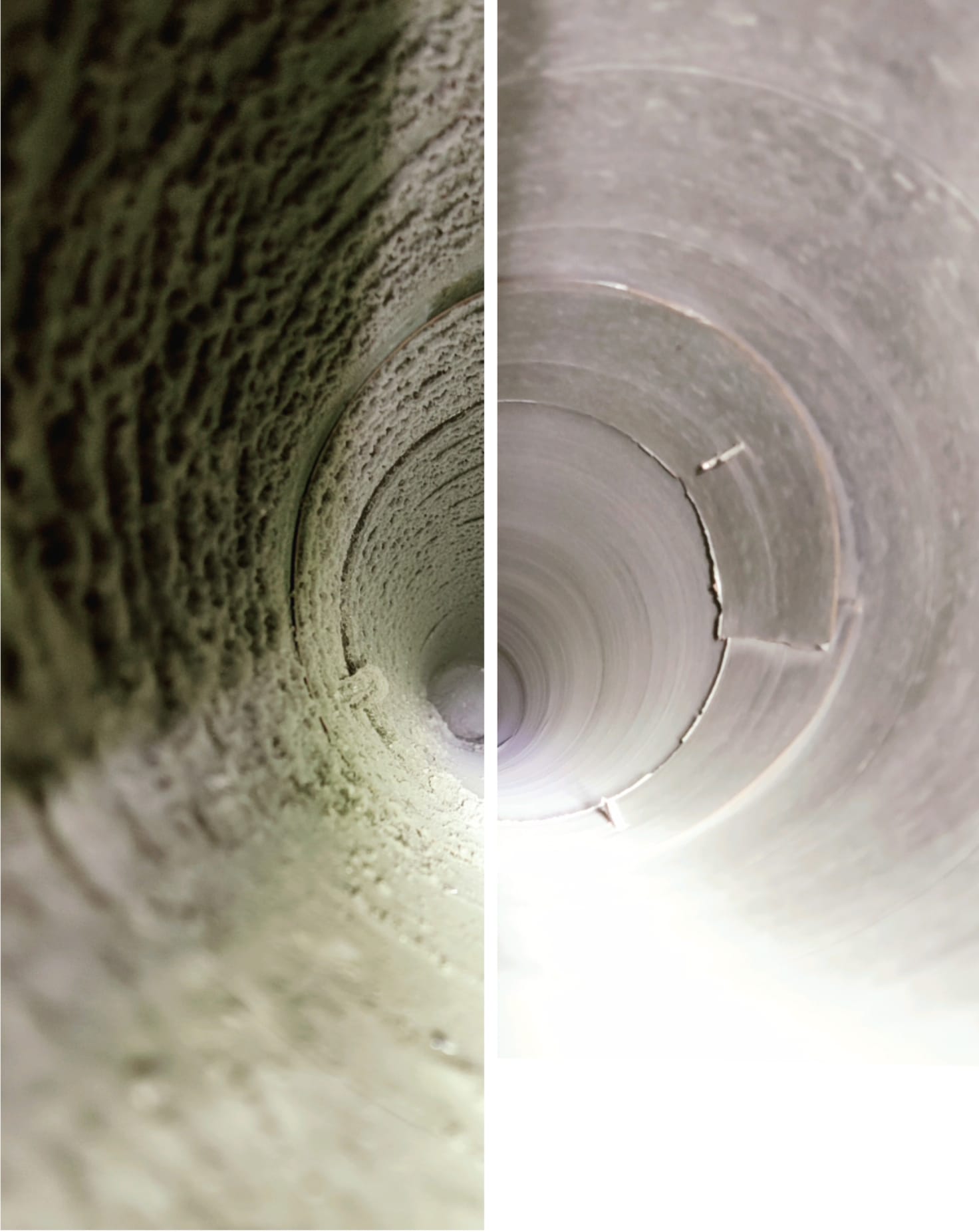 Vergelijking vuile/propere ventilatiebuis