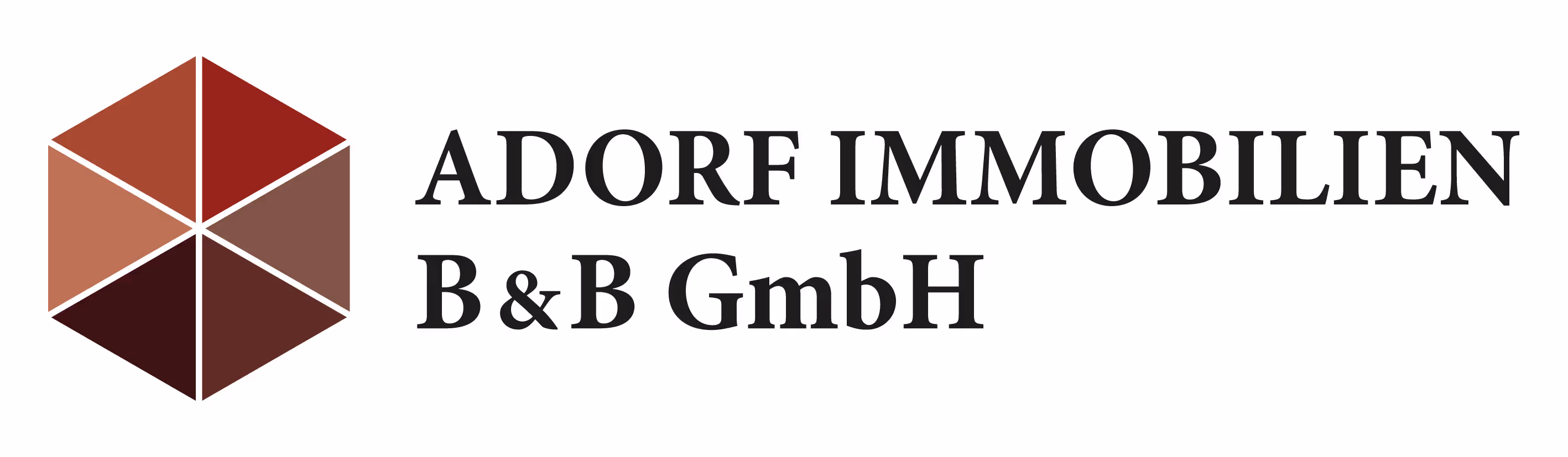 Logo von Adorf Immobilien B&B GmbH mit sechseckigem Symbol in verschiedenen Brauntönen.