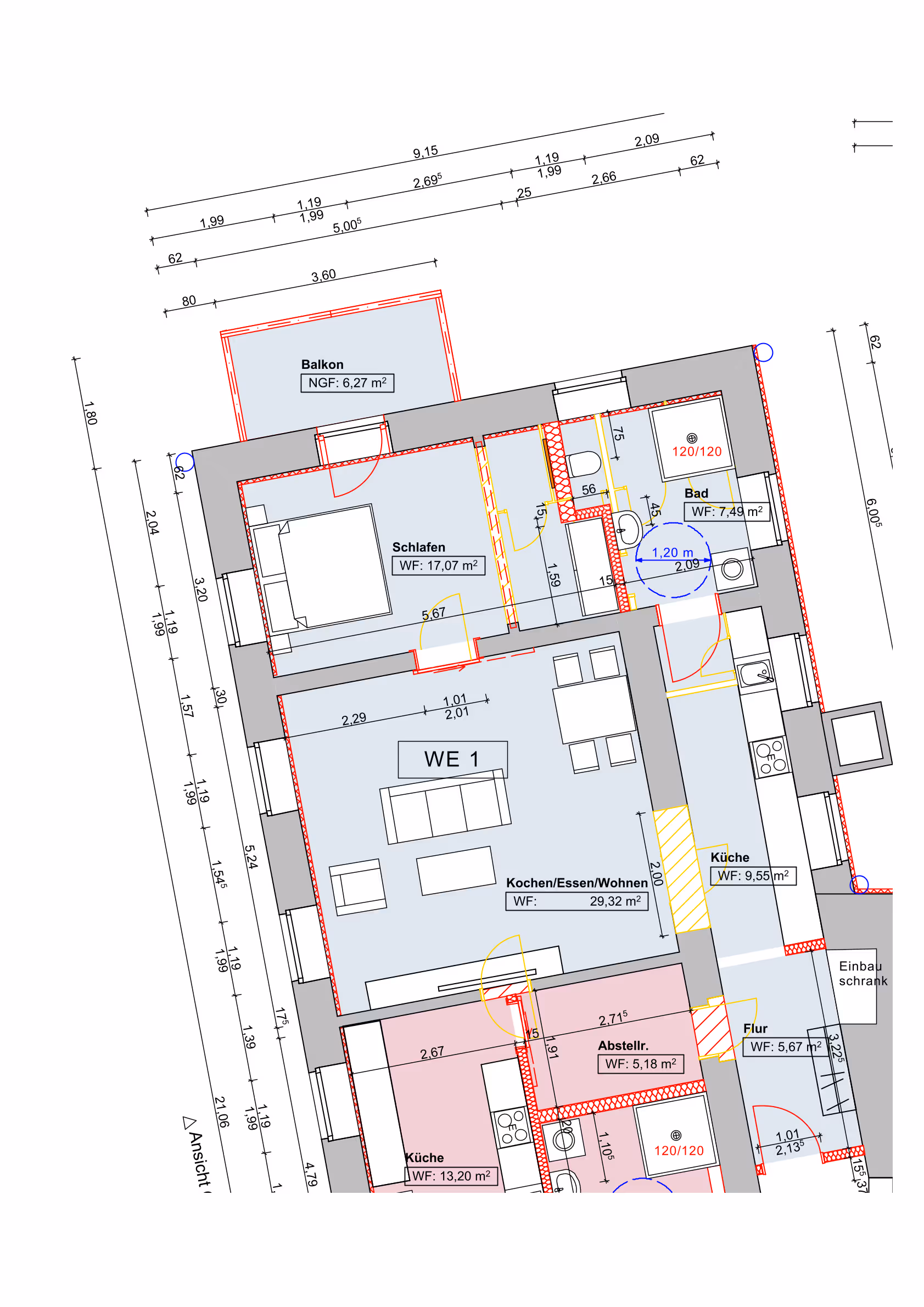 Grundriss Wohnung 1 – 72,24 m²