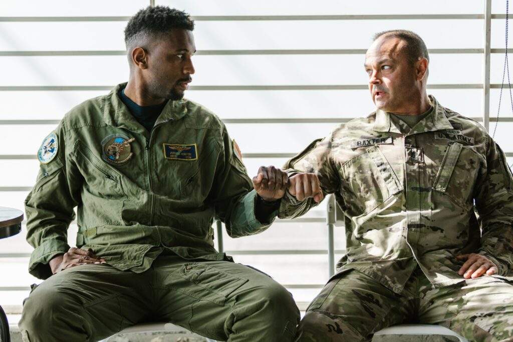 Two veterans in conversation - The Mamedica Access Scheme allows veterans and people who are on means-based benefits to access our service for a one-off £200 fee.