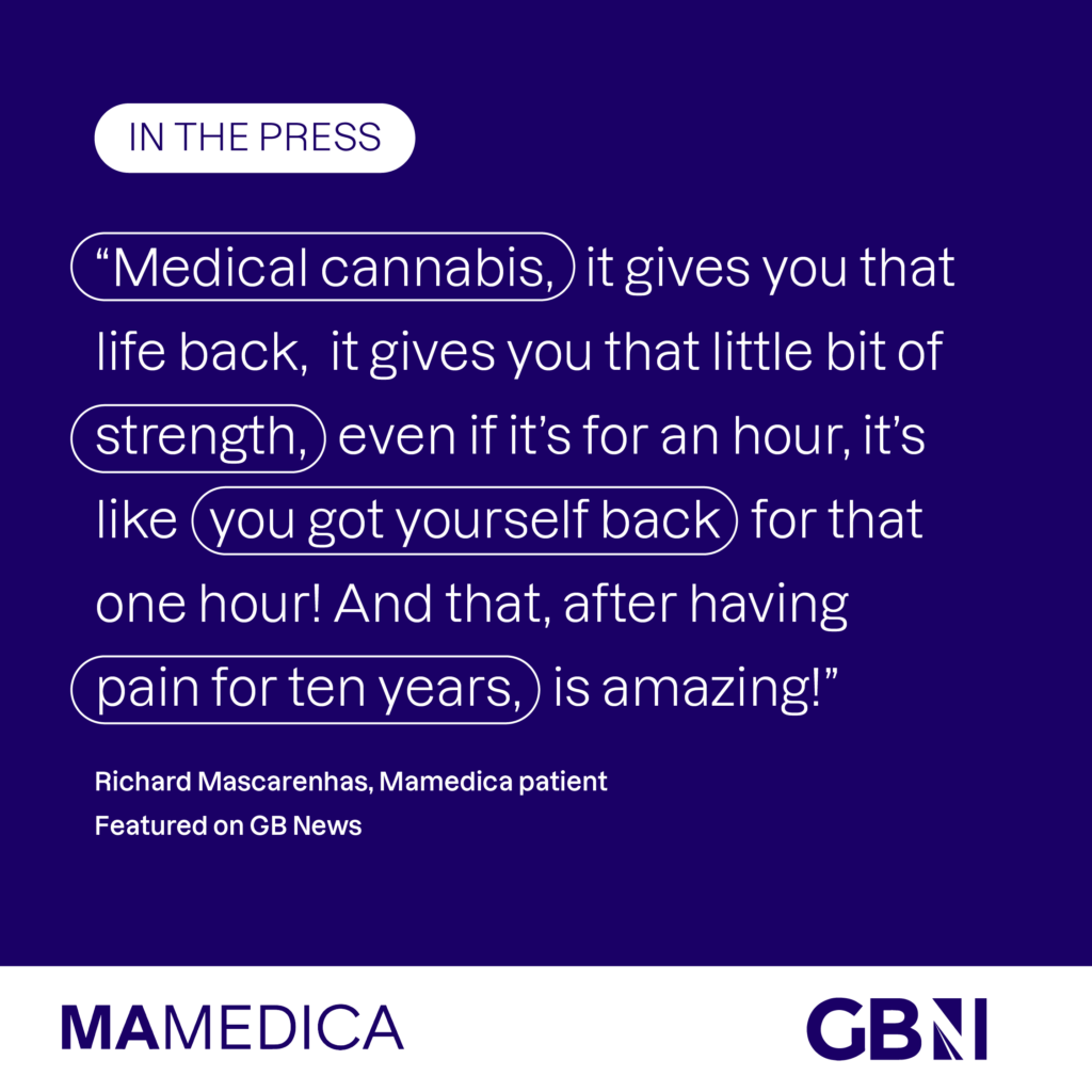 Quote from Mamedica patient Richard: 'Medical cannabis, it gives you that life back, it gives you that little bit of strength, even if it's for an hour, it's like you got yourself back for that one hour! And that, after having pain for ten years, is amazing!'
