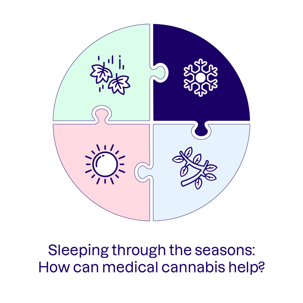 Sleeping through the seasons: How can medical cannabis help? A stylised illustration of the 4 seasons as a circular jigsaw puzzle.