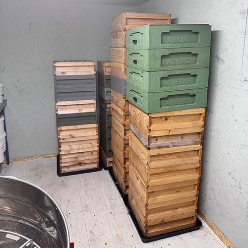 Bee transportation boxes in storage
