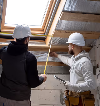Deux homme qui travail à la confection d'isolation des combles