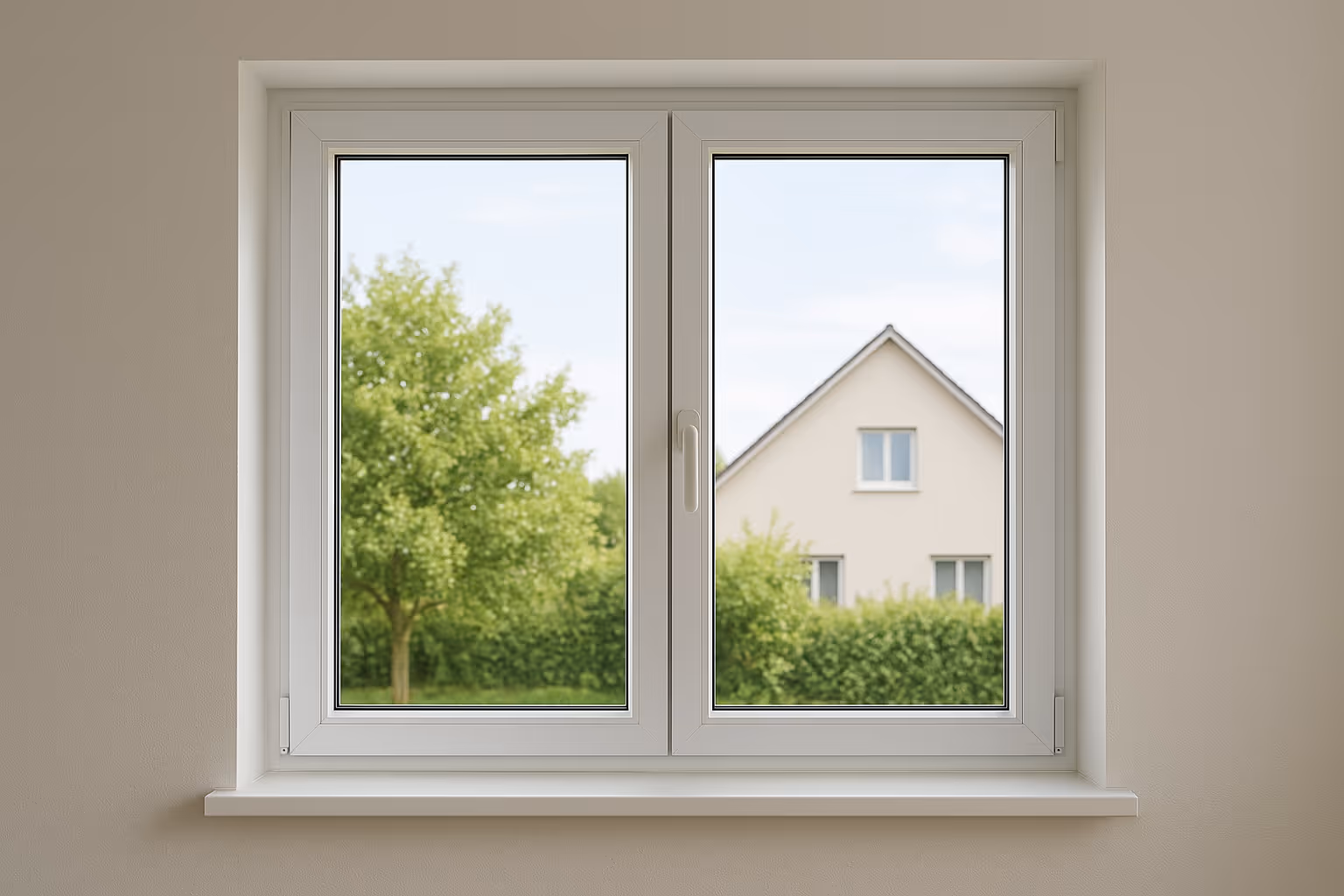 Fenêtres PVC avec une maison en arrière plan