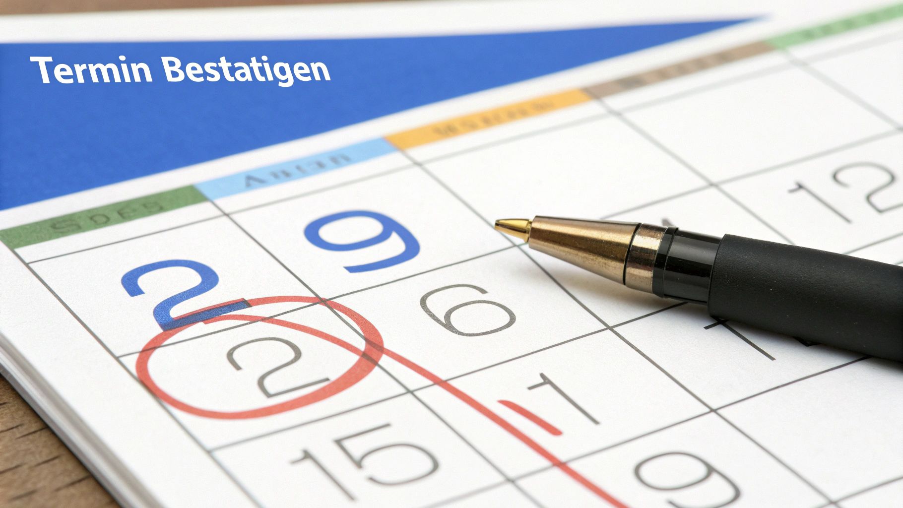 Ein Kalender-Icon mit einem grünen Häkchen für eine Bestätigung und einem roten X für eine Absage, symbolisiert effizientes Terminmanagement per E-Mail.