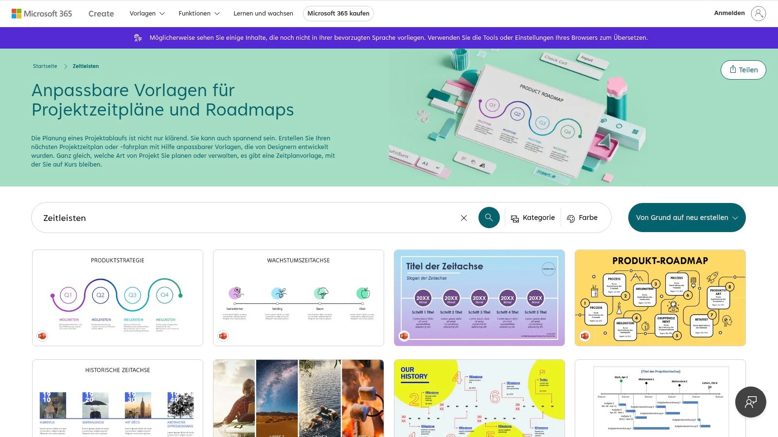 Microsoft Create – Zeitachsen/Roadmaps