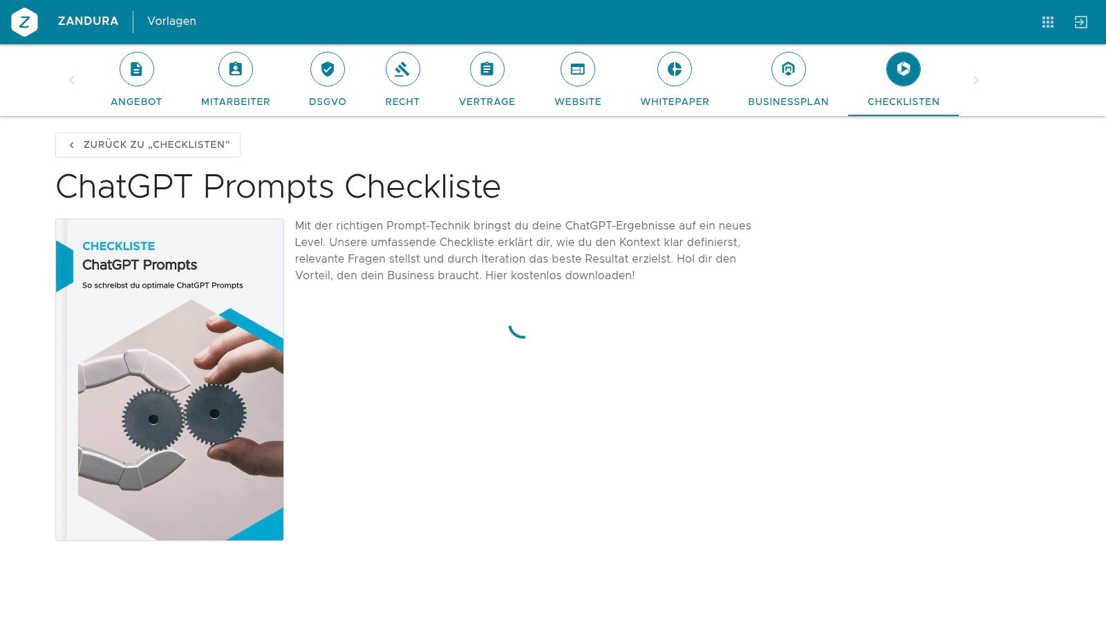 ZANDURA Templates – "ChatGPT Prompts Checkliste"