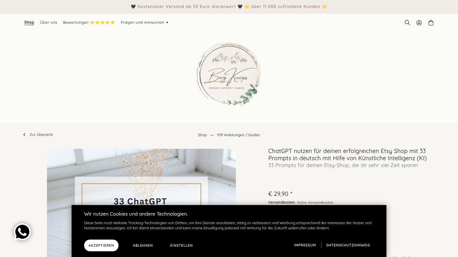 BergKnirps – "33 ChatGPT Prompts für einen erfolgreichen Etsy-Shop"