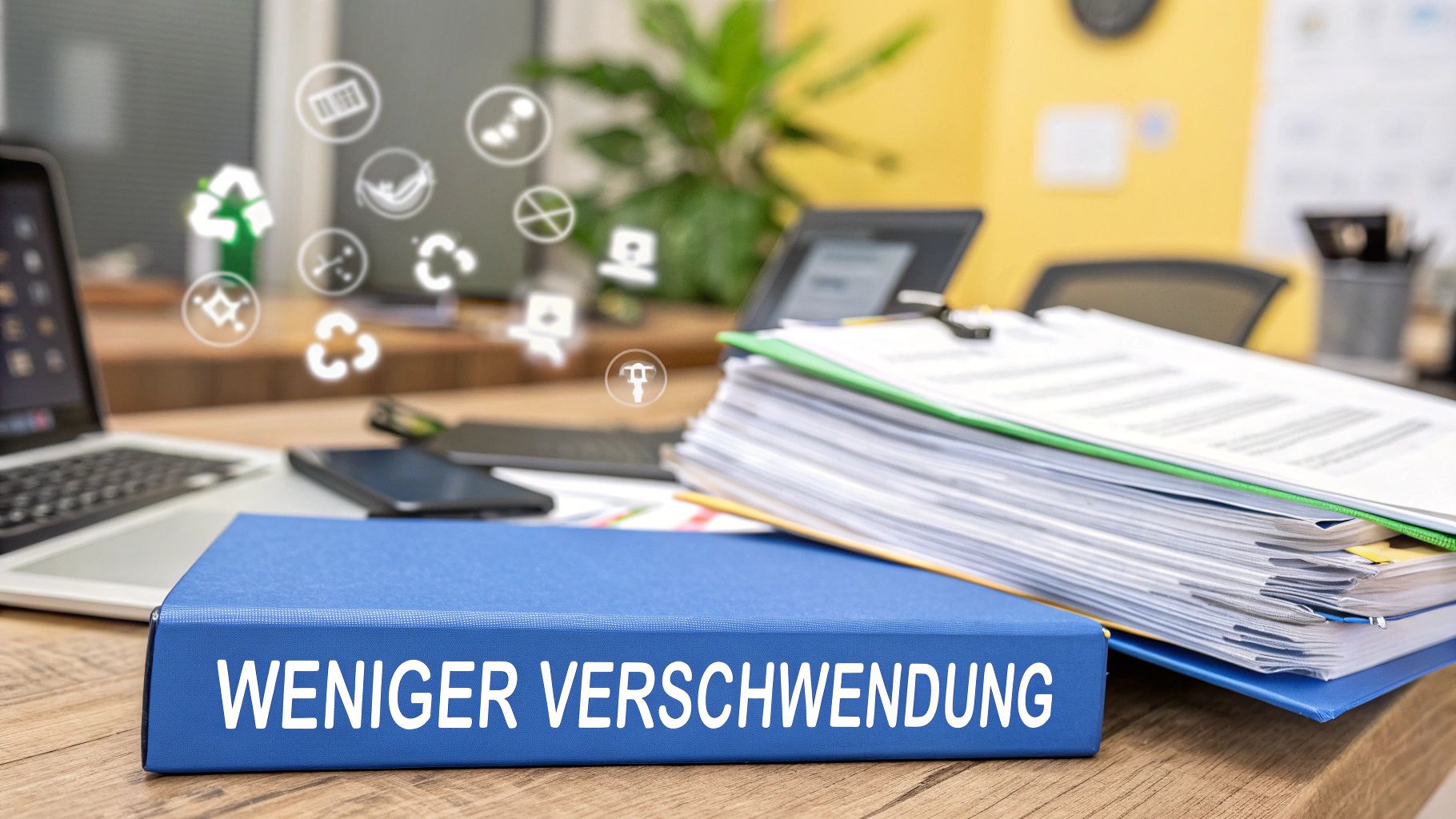 Ein Whiteboard, auf dem die acht Verschwendungsarten des Lean Managements mit Symbolen und Notizen visualisiert werden.