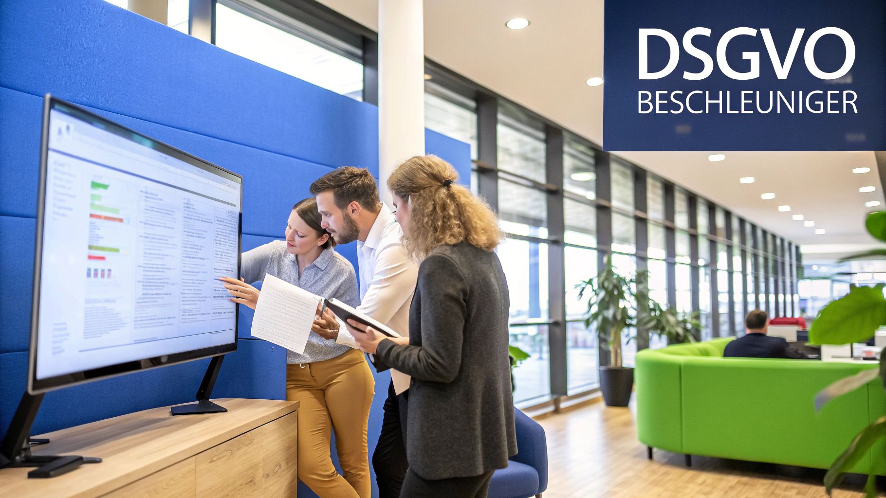 Ein abstraktes Bild, das Datenflüsse und Sicherheitsschilde darstellt, um DSGVO-konforme KI zu symbolisieren.
