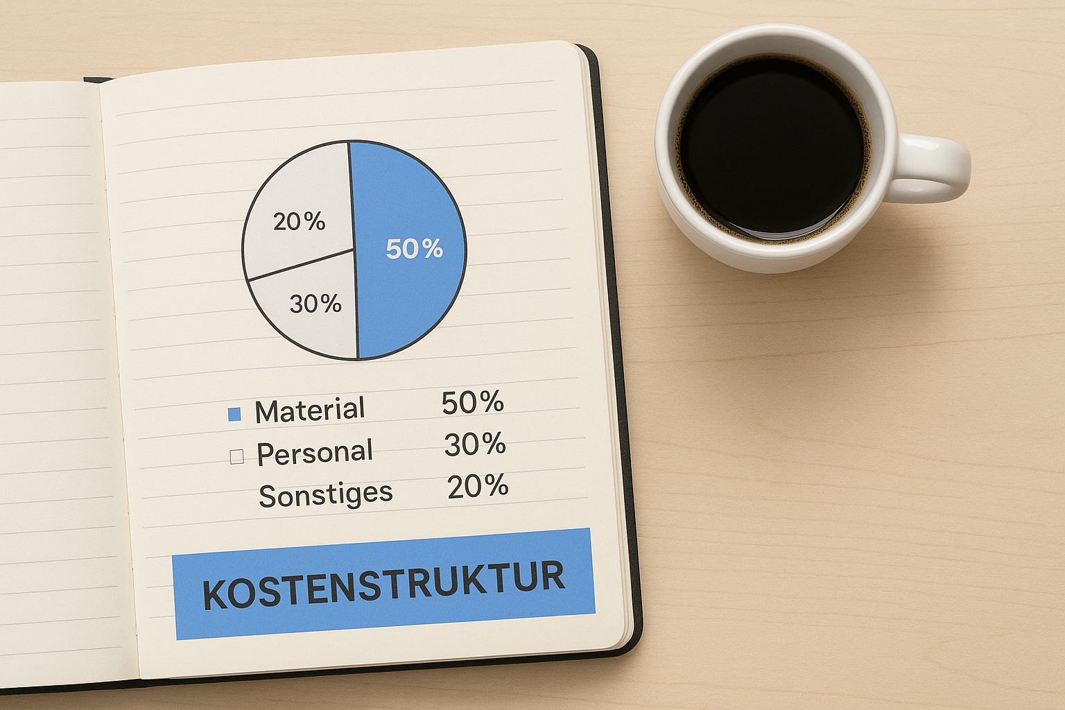 Infografik, die die Kostenstruktur einer ISO-Zertifizierung auf einem Notizbuch auf einem Schreibtisch darstellt.