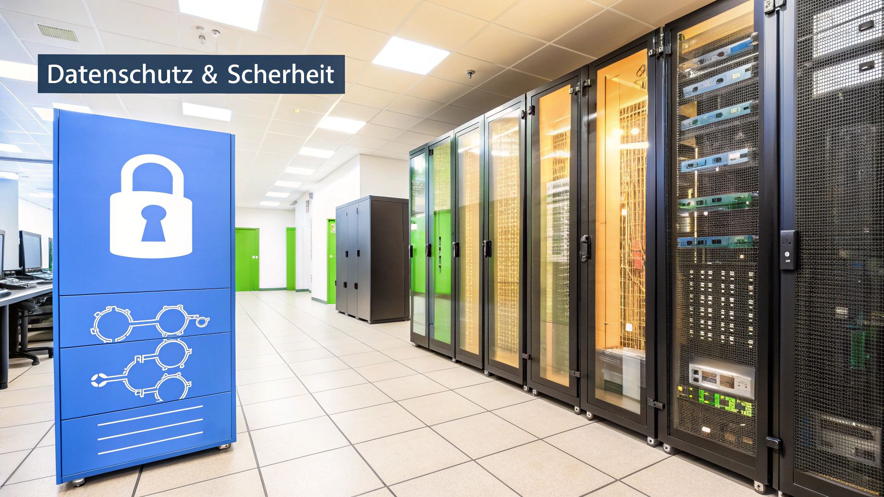 Ein digitales Schloss-Symbol, das Datenschutz und Sicherheit in der KI repräsentiert