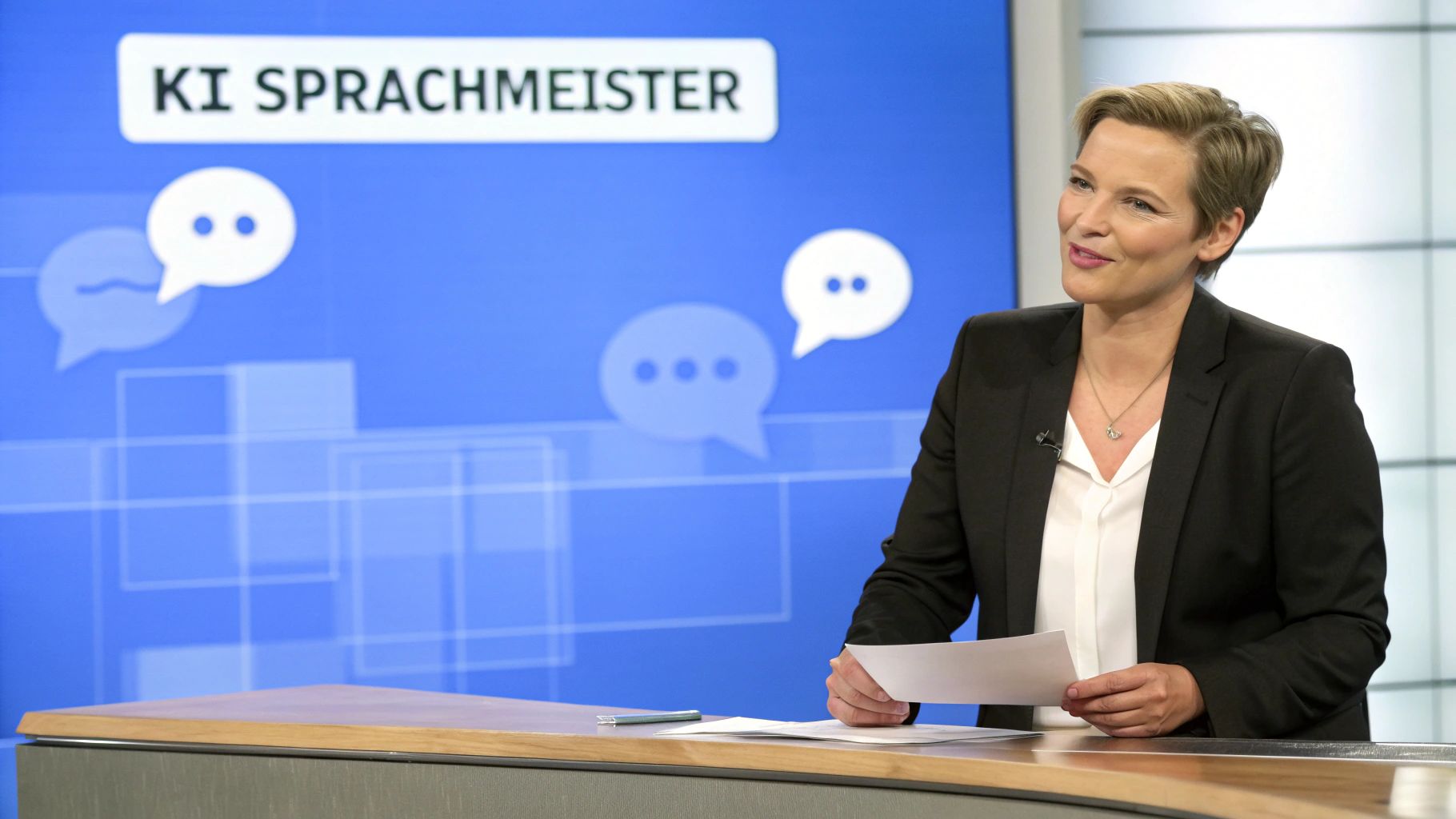 Eine Person tippt auf einer leuchtenden virtuellen Tastatur, die verschiedene Sprachsymbole anzeigt.