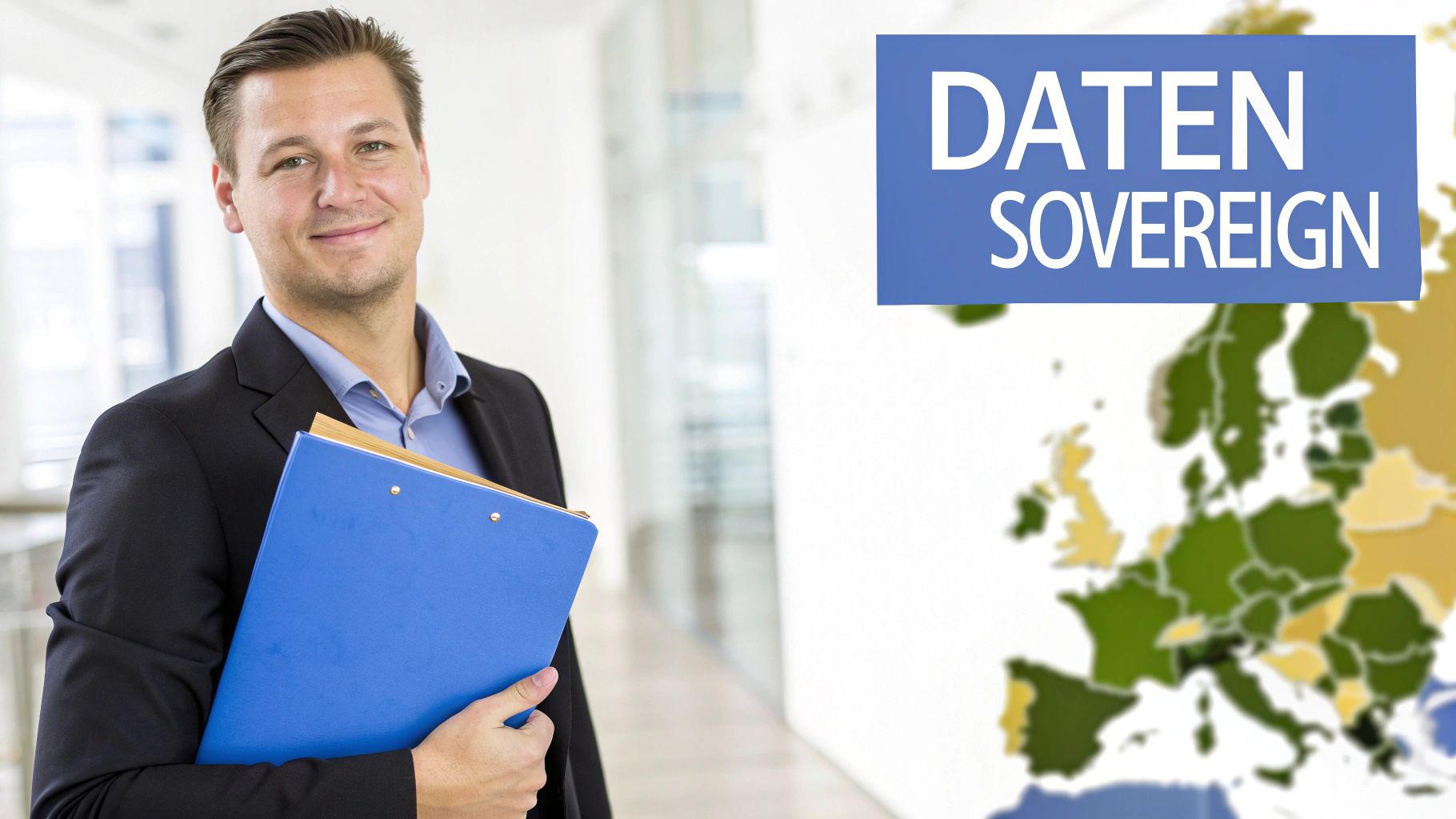 Eine stilisierte Darstellung eines Schildes mit einem EU-Sternenkreis, das Datensicherheit und Souveränität symbolisiert.