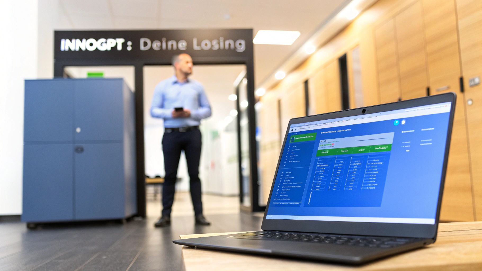 InnoGPT-Logo, das als schützender Schild für Daten dargestellt wird.