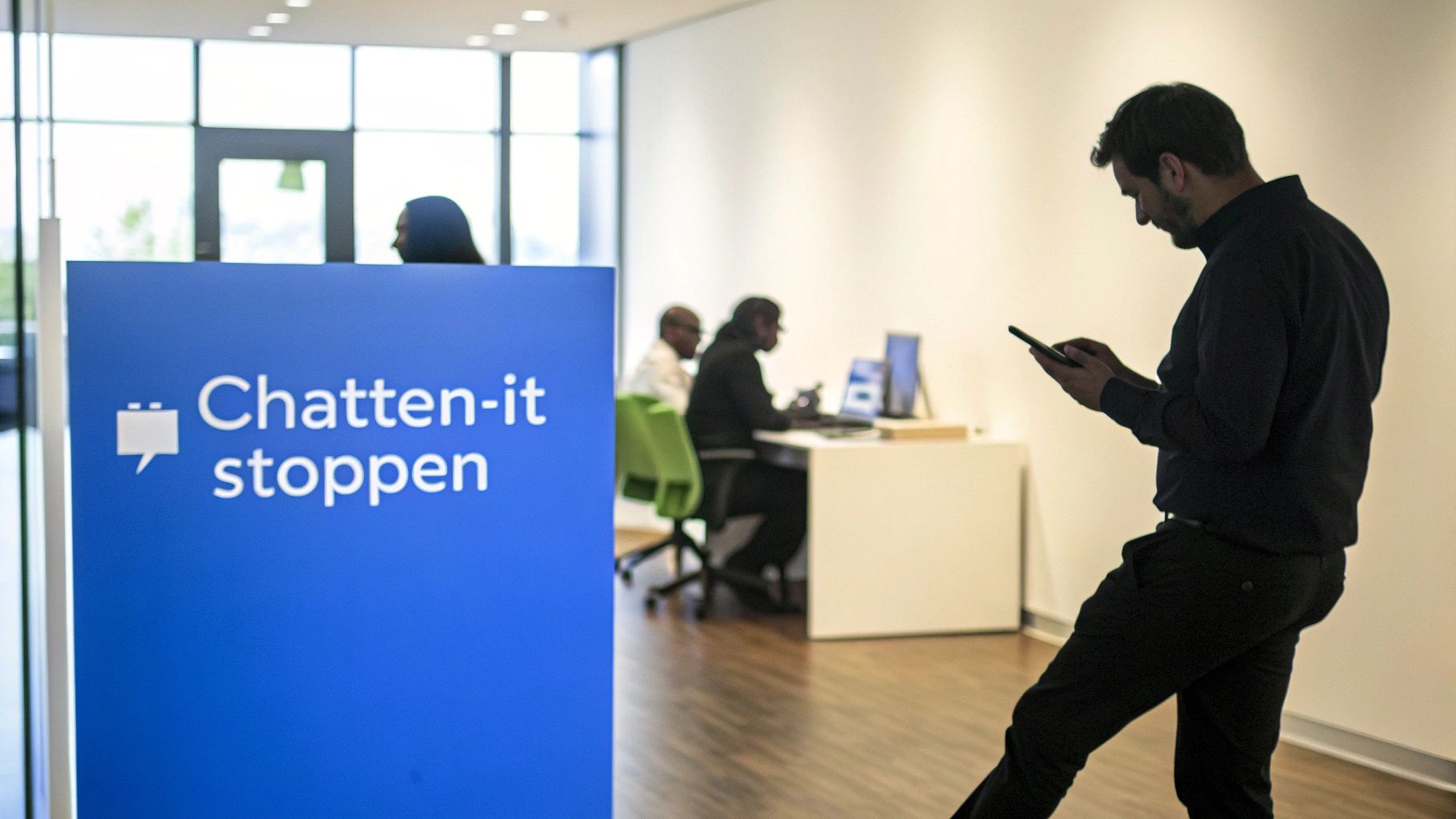 Ein Schild mit einem Warnsymbol, das die Risiken der Schatten-IT darstellt, platziert vor einer Reihe von Servern.