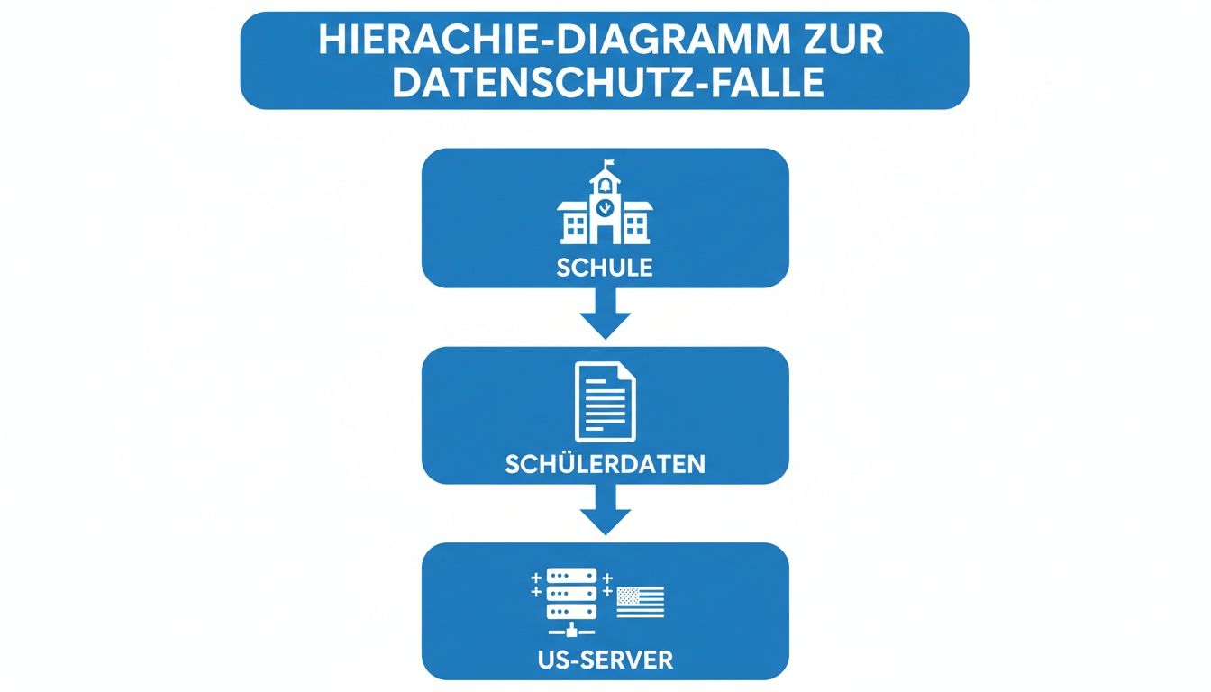 Hierarchiediagramm zur Datenschutz-Falle: Es zeigt, wie Schülerdaten von Schulen auf US-Server gelangen.