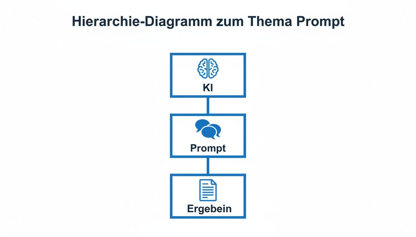Hierarchie-Diagramm zum Thema Prompt: KI führt über einen Prompt zu einem Ergebnis.