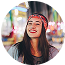 A student with long hair wearing a bandana.