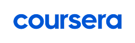 A white background with a blue text that reads coursera.