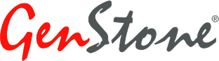 A red and black sign with the word gen stone on it.