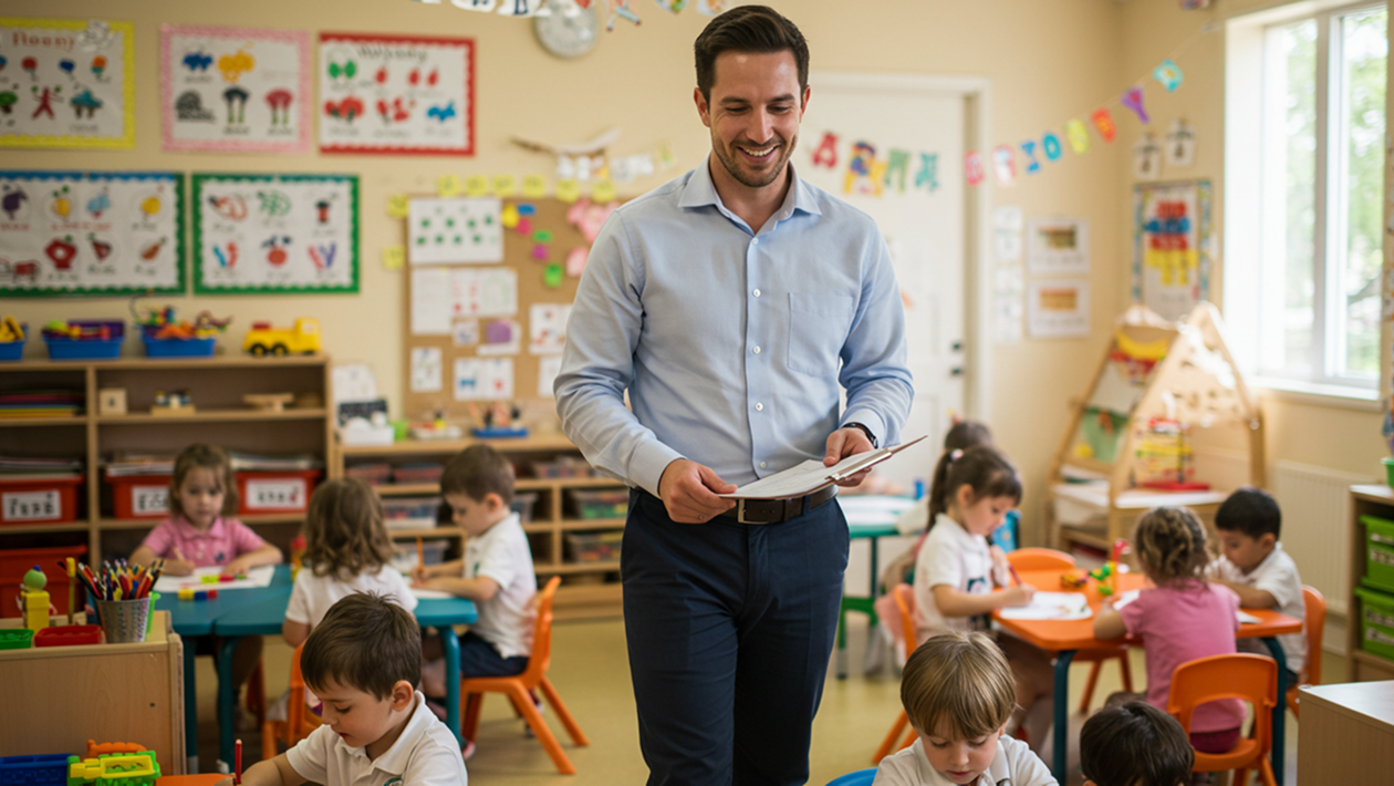 Private teacher from Hollam recruit standing in front of a classroom full of children.