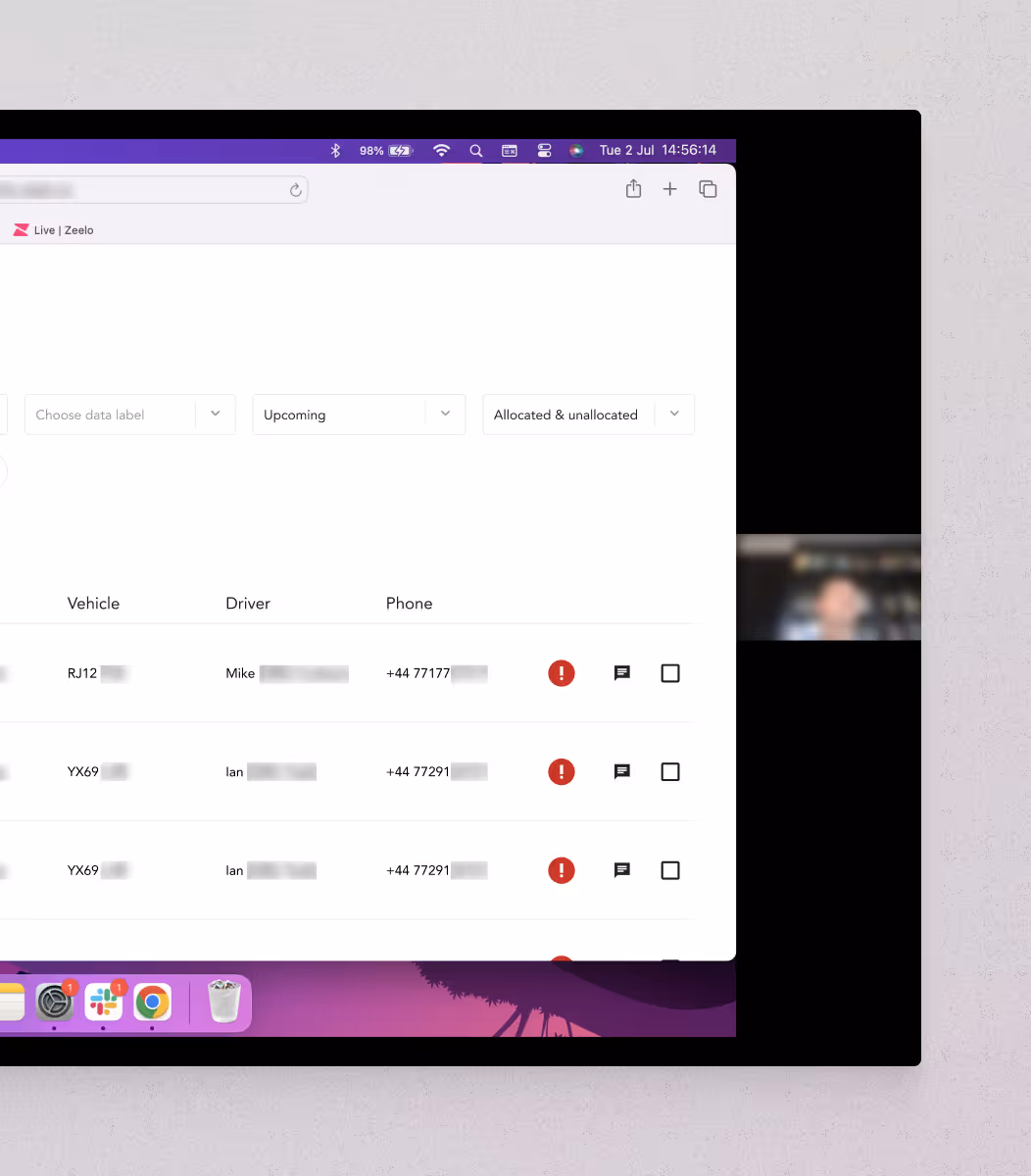 A cropped screenshot taken from a shadowing session with customer care at Zeelo