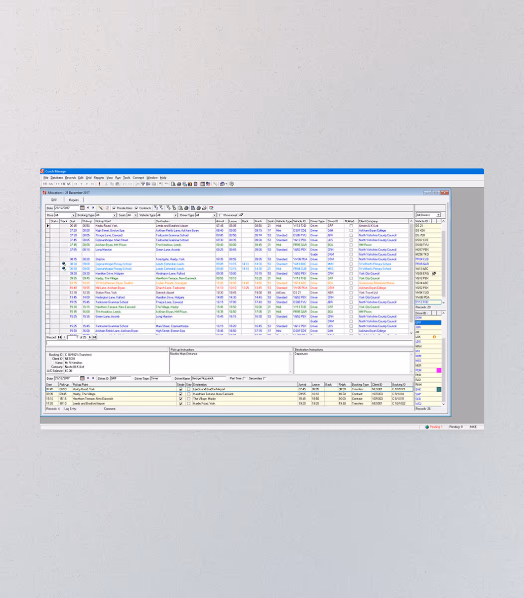 A screenshot of Distinctive Systems Coach Manager