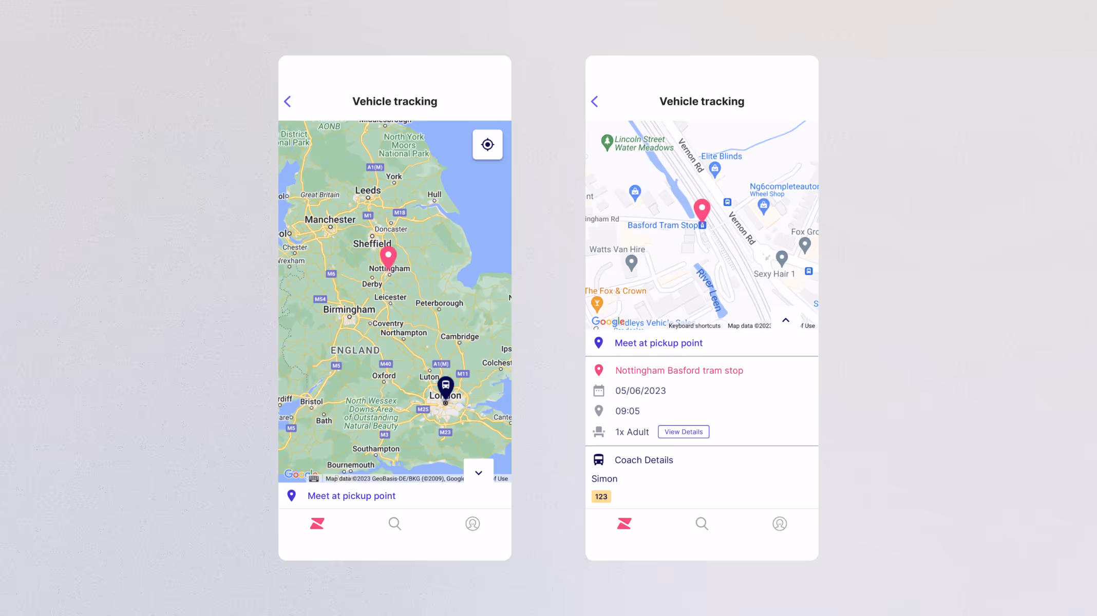 Two screenshots side-by-side from the old tracking experience
