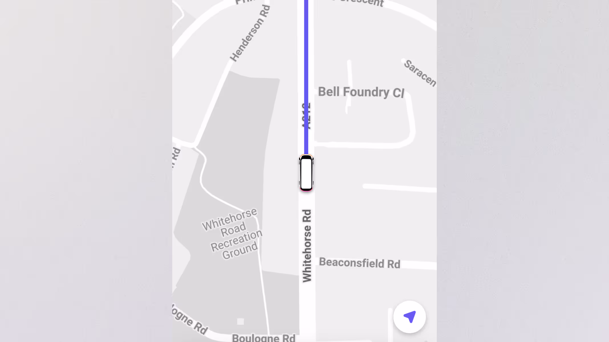 A close up screenshot of the bus following the route 