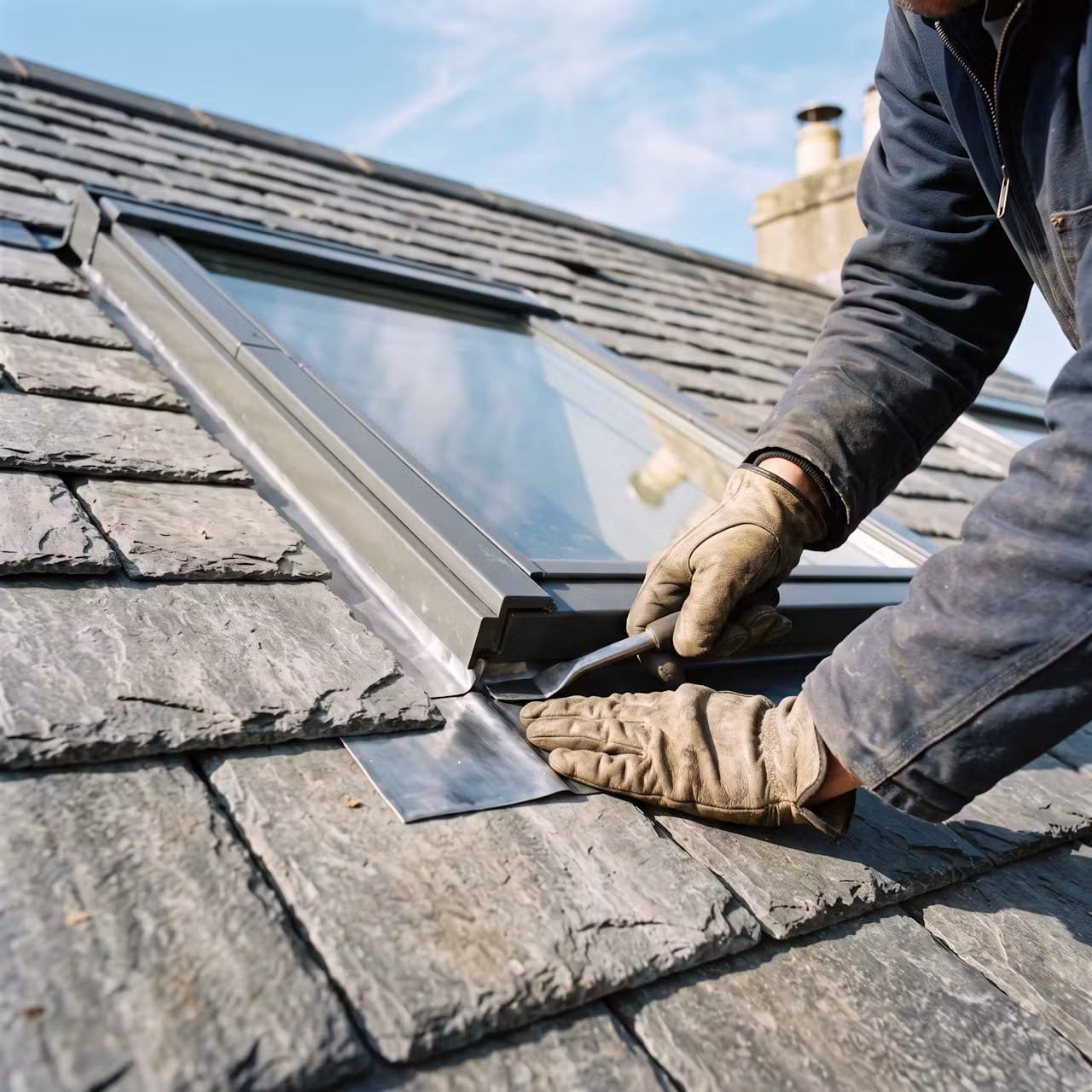 Pose d'un Velux par un couvreur RGE sur toiture ardoise en Ille-et-Vilaine