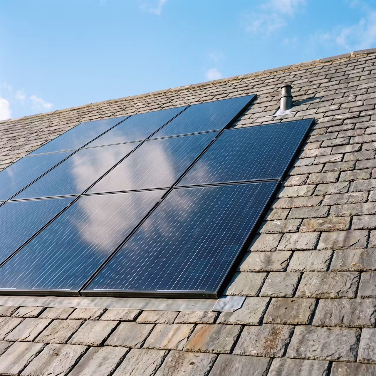 Panneaux solaires intégrés sur une toiture en ardoise près de Rennes